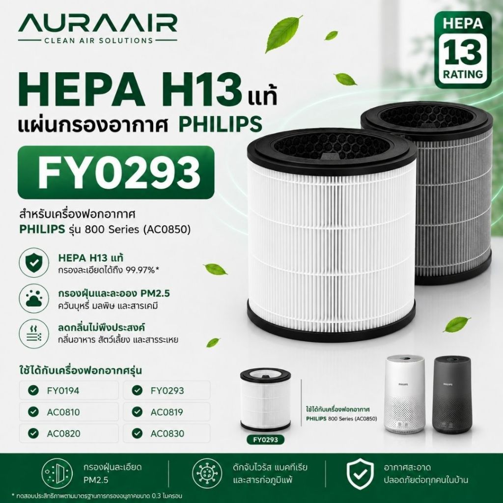 [ส่งไวมาก ]แผ่นกรอง FY0293 Hepa H13แท้ ไส้กรองอากาศสำหรับเครื่อง phillip AC0820 fy0293 0194 คุณภาพดี กรองฝุ่น pm2.5
