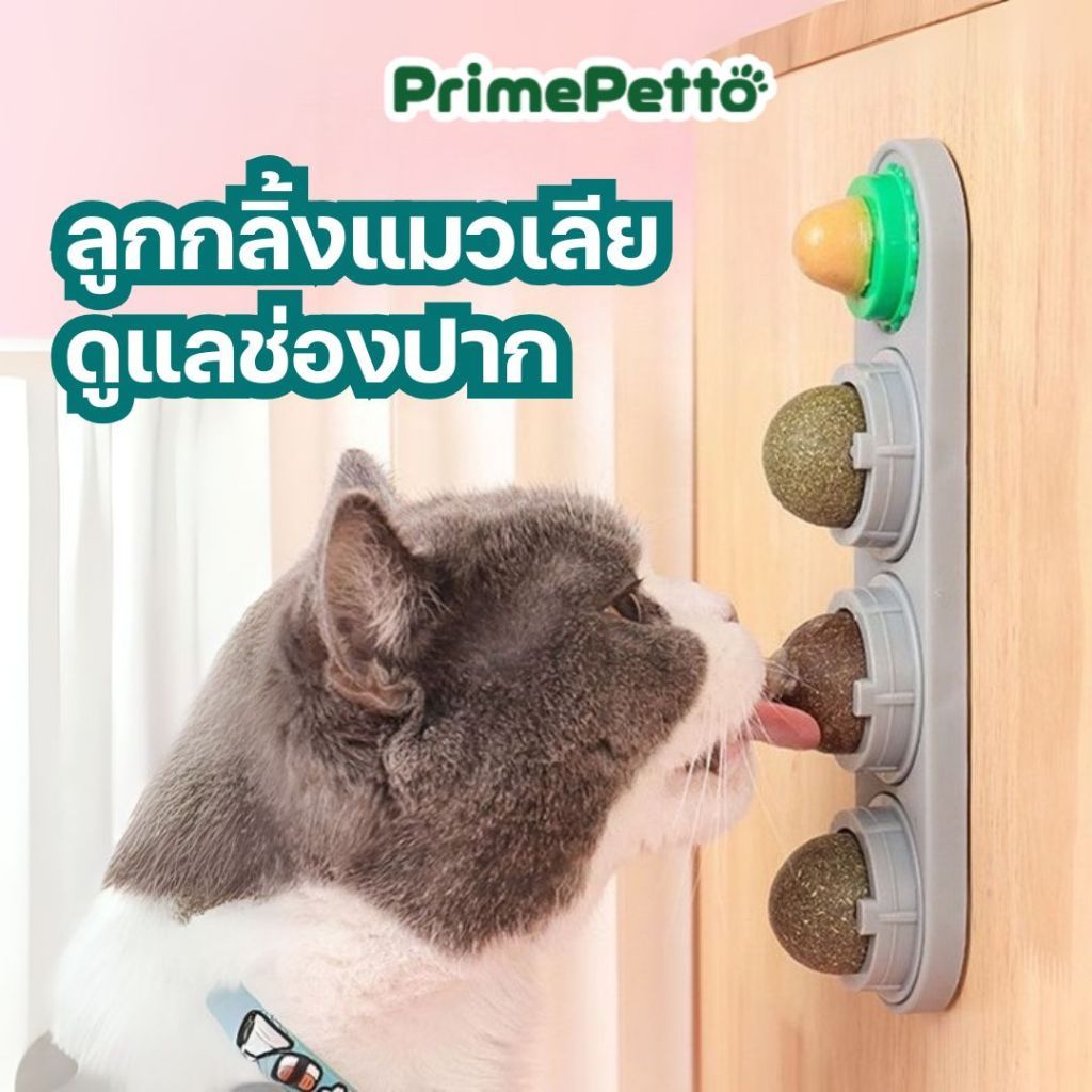 PrimePetto ลูกกลิ้งหญ้าแมวเลีย ขนมแมวเลีย ลูกบอลหญ้าอบแห้งสำหรับแมวเลีย หญ้าแมวเลีย มี 4 รสชาติ ช่วยดูแลช่องปาก