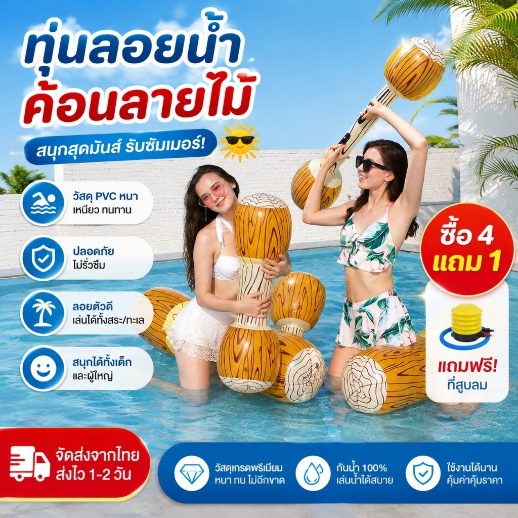 เรือยาง รูปขอนไม้ อุปกรณ์ในการเล่นน้ำ แพยางลอยตัว