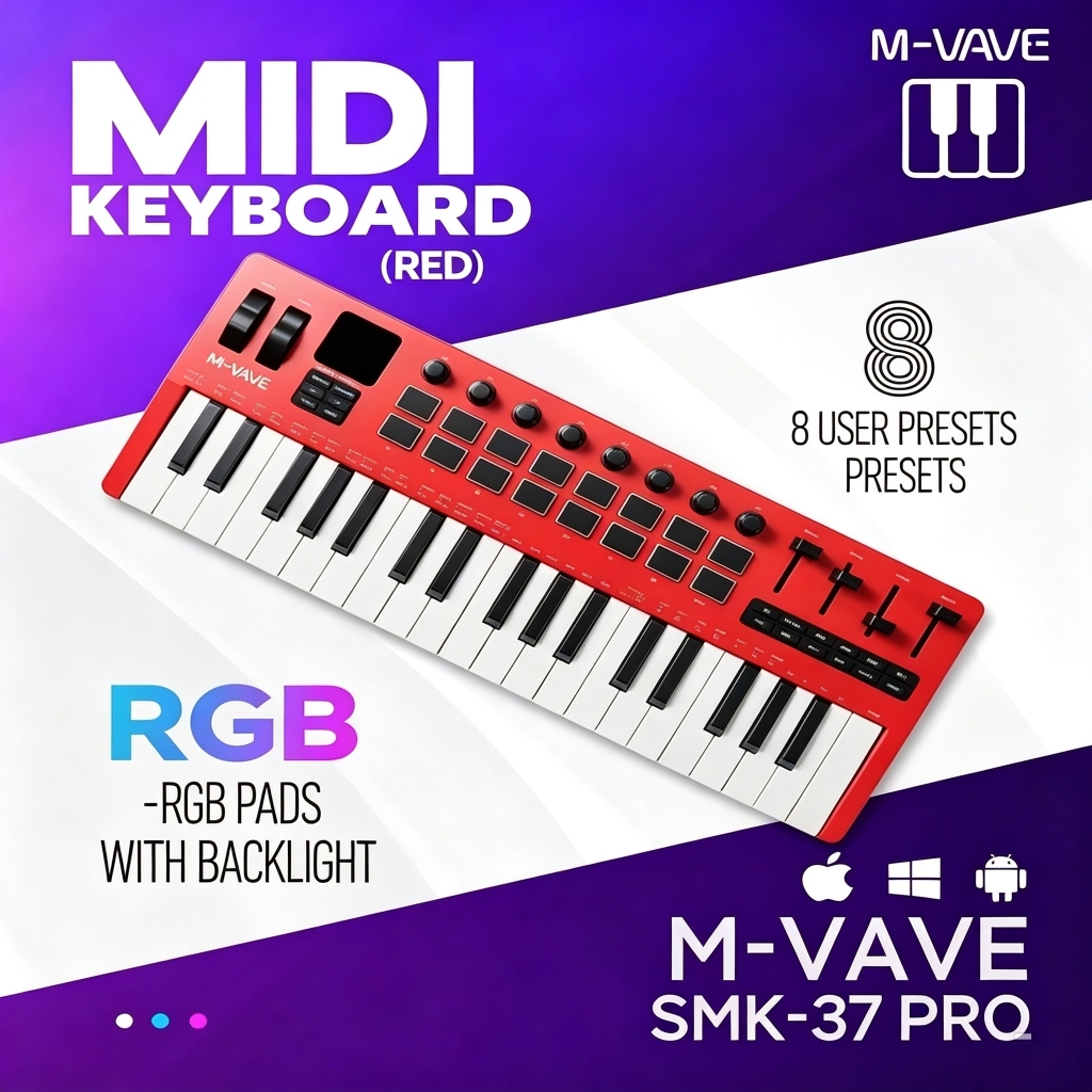 M-VAVE SMK-37 PRO Midi Keyboard คีย์บอร์ด มี 37 Key Wireless MIDI Keyboard with Velocity Sensitive K