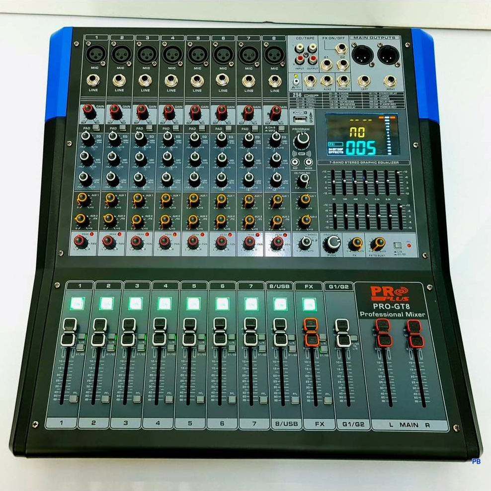 PROPLUS PRO-GT8 powermix เพาเวอร์มิกเซอร์ 8CH 500W x 2 ที่ 4 ohm เอฟเฟกต์ DSP Bluetooth EQ 2 ชั้น