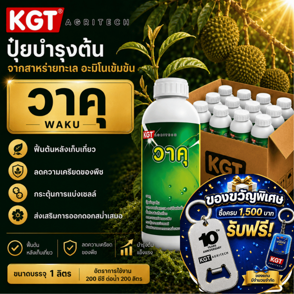 KGT ยกลัง! วาคุ สาหร่ายทะเล อะมิโนเข้มข้น ฟื้นต้น ลดความเครียด ปุ๋ยเหลว 1 ลัง (12 ลิตร)