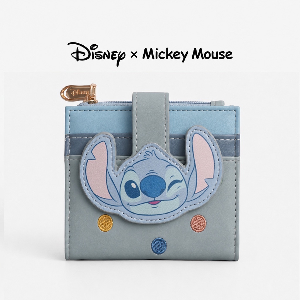 กระเป๋าสตางค์ใบสั้น Stitch Disney ของแท้ ช่องใส่บัตร ช่องเก็บเหรียญ