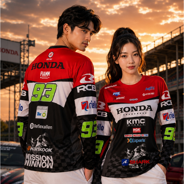 เสื้อกีฬาพิมพ์ลาย L45-Honda KMC #93 เสื้อกีฬาแขนยาว ผ้าไมโครพิมพ์ลาย ใส่ได้ทั้งชายและหญิง ผลิตโรงงานไทย