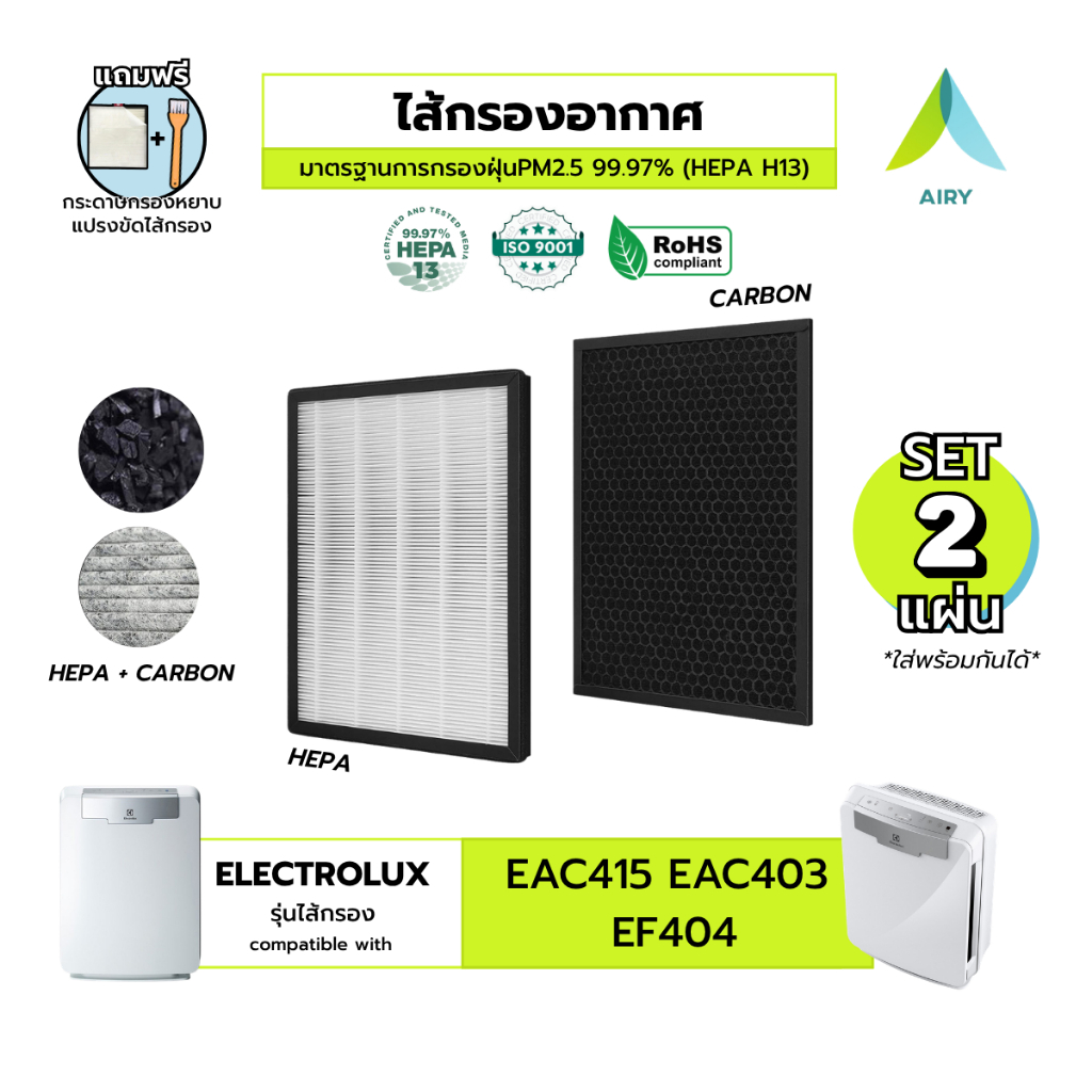 AIRY ไส้กรองอากาศ ELECTROLUX EAC415 กรอง อากาศ ฝุ่น PM2.5 กลิ่น เกรดแพทย์ HEPA H13 EAC403 EF404