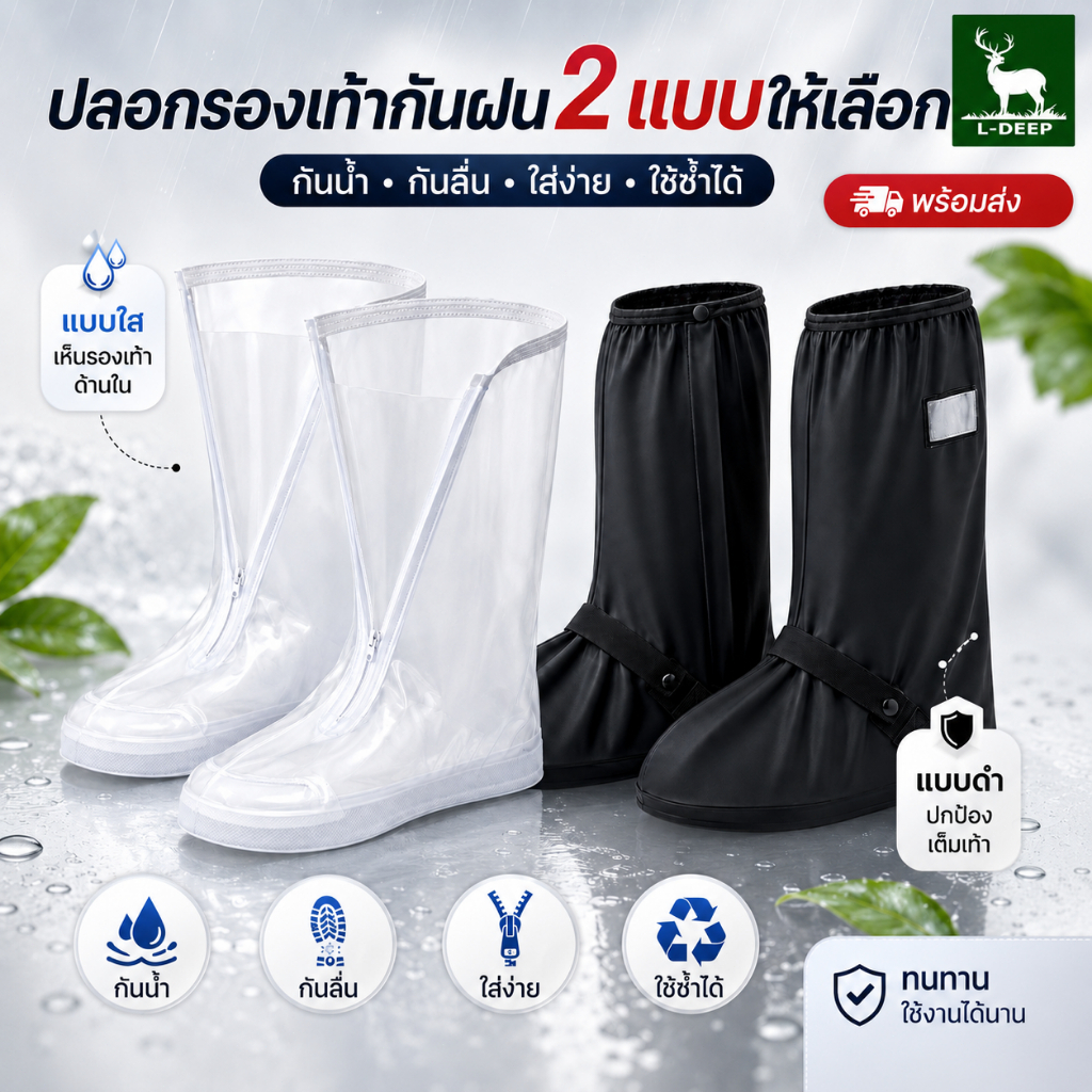 รองเท้ากันฝน กันน้ำ กันลื่น แบบใช้ซ้ำได้ ปลอกคลุมรองเท้า กันเปียก กันฝุ่น สำหรับขี่มอเตอร์ไซค์ เดินทาง ท่องเที่ยว