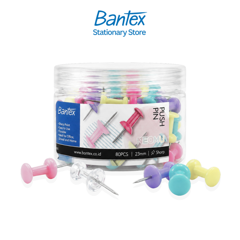 Bantex เข็มหมุด หมุดปักบอร์ด เข็มหมุดหลากสี เข็มยึดกระดาน ขนาด 1 นิ้ว อุปกรณ์สำนักงาน Push Pin