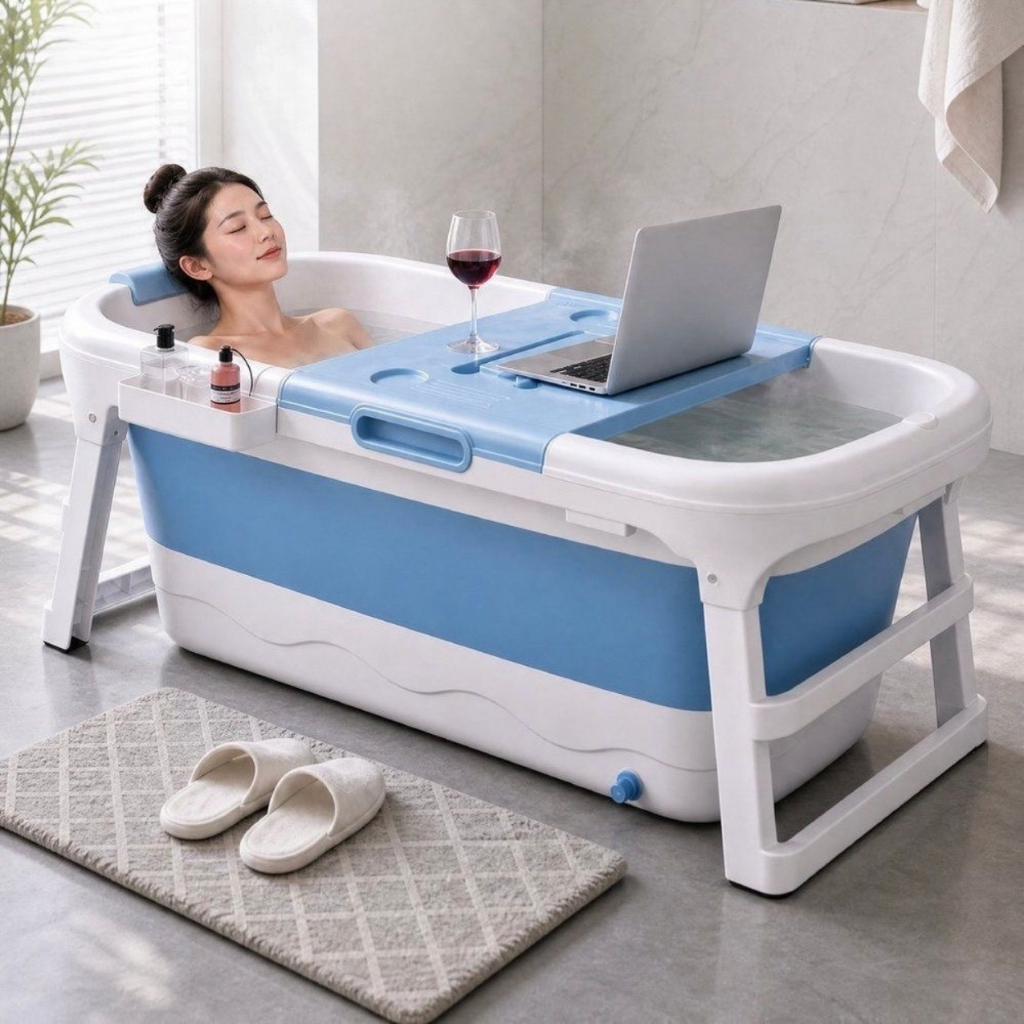 Bathtub อ่างอาบน้ำพับเก็บได้ อ่างแช่น้ำพลาสติกเกรดพรีเมี่ยม แช่ได้ทุกอุณหภูมิ มีลูกกลิ้งนวด แข็งแรง