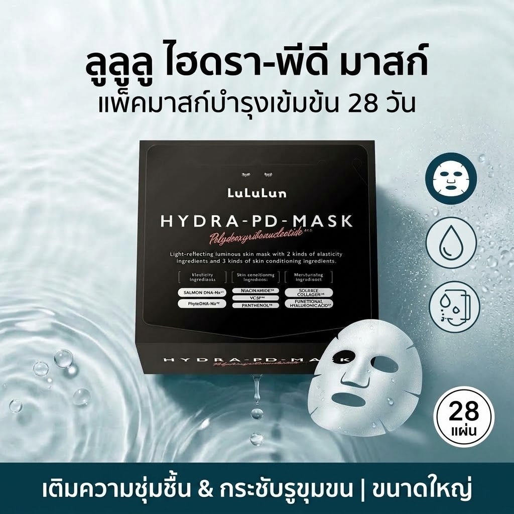 【ส่งตรงจากญี่ปุ่น】LuLuLun Hydra PD Face Mask กล่องใหญ่ 28 แผ่น | แผ่นมาสก์บำรุงผิวหน้าสูตรผสาน PDRN 