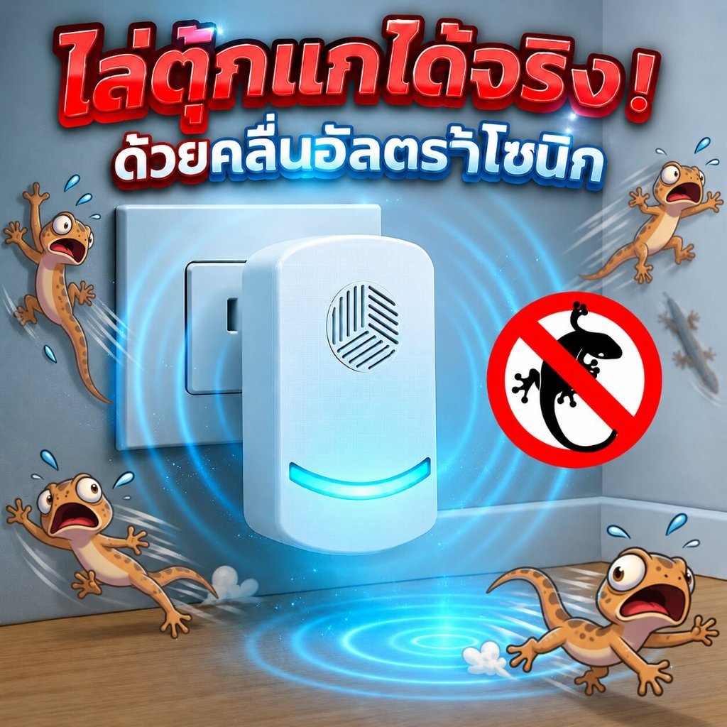 เครื่องไล่จิ้งจกอัลตราซาวนด์ เครื่องไล่ตุ๊กแกไฟฟ้า ไล่จิ้งจก ไล่ตุ๊กแก แบบเสียบปลั๊ก ใช้ในบ้าน ใช้งานง่าย รุ่นใหม่