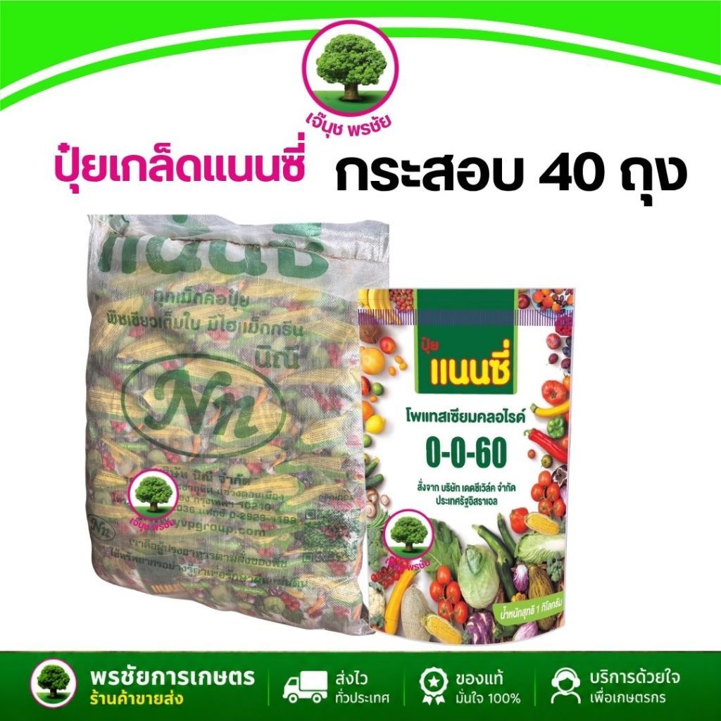 ปุ๋ยเกล็ด แนนซี่ สูตร 0-0-60 (ยกกระสอบ 40 ถุง) เน้นการสร้างแป้ง เพิ่มน้ำหนัก เพิ่มความหวาน ขยายผล ขน