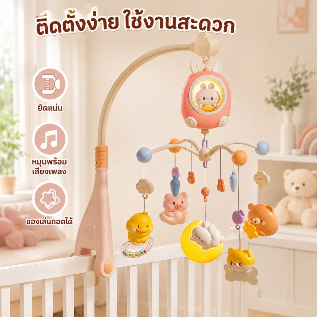 👶Kawdee👶โมบายกล่อมเด็กโมบายเด็ก โมบายติดเตียง ชาร์จใหม่ได้ โมบายเด็กอ่อน พร้อมไฟกล่อมนอน+160กว่าเพลง รูปที่ 8