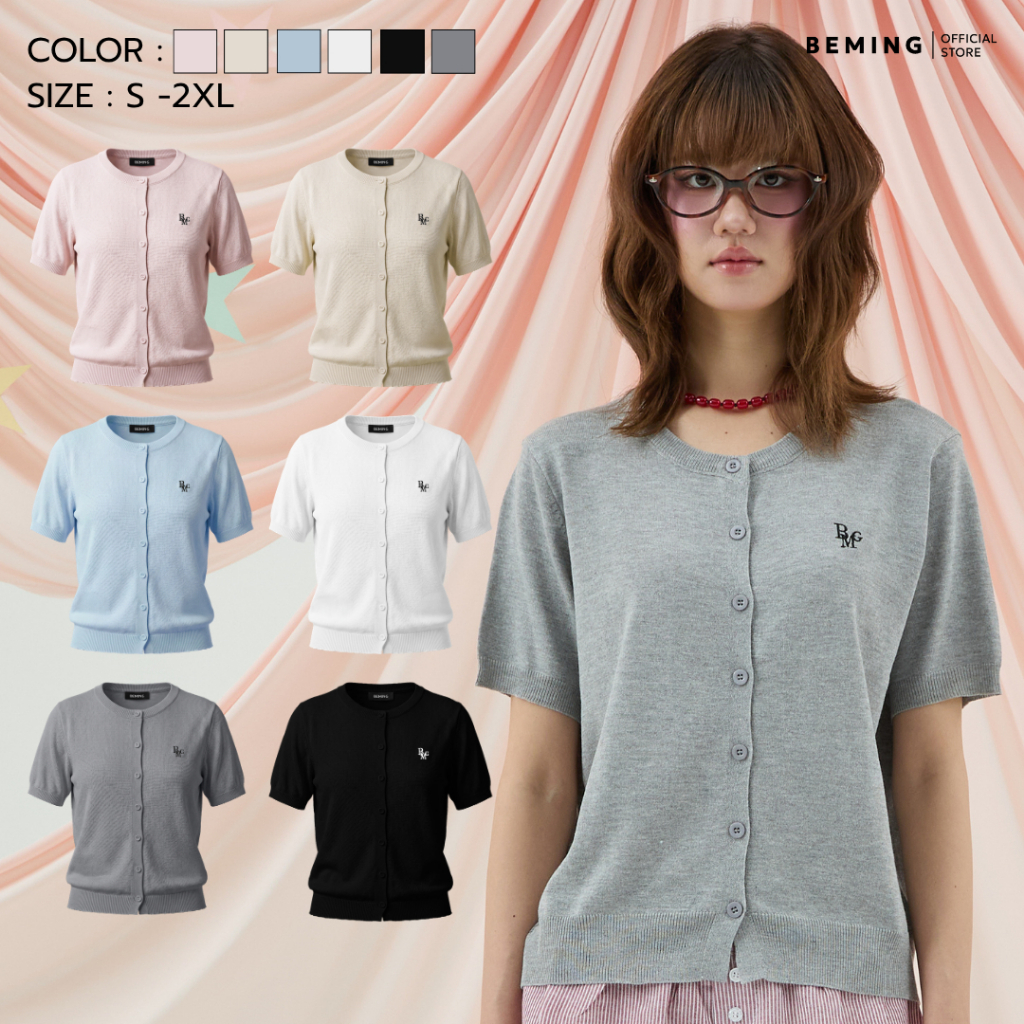 Bemingtop1276(S–4XL) - Pimme Top – เสื้อไหมพรมแขนสั้น ดีไซน์เรียบคลาสสิกใส่สบายแมตช์ง่าย