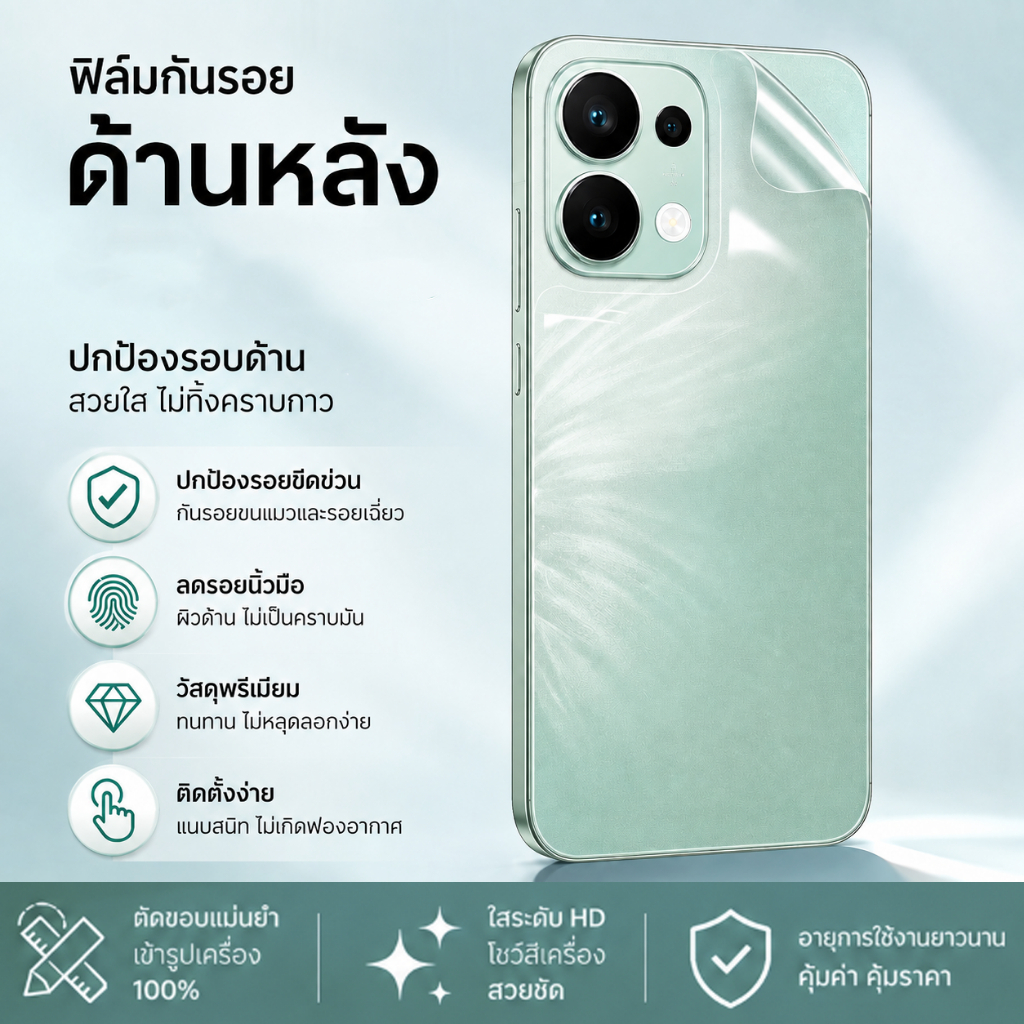 ฟิล์มหลังสีใส สำหรับ For OPPO A6 A6t A5 Pro A3 A5i A18 A17 Reno 16 Pro 16F 15 14 13 12 11 A38