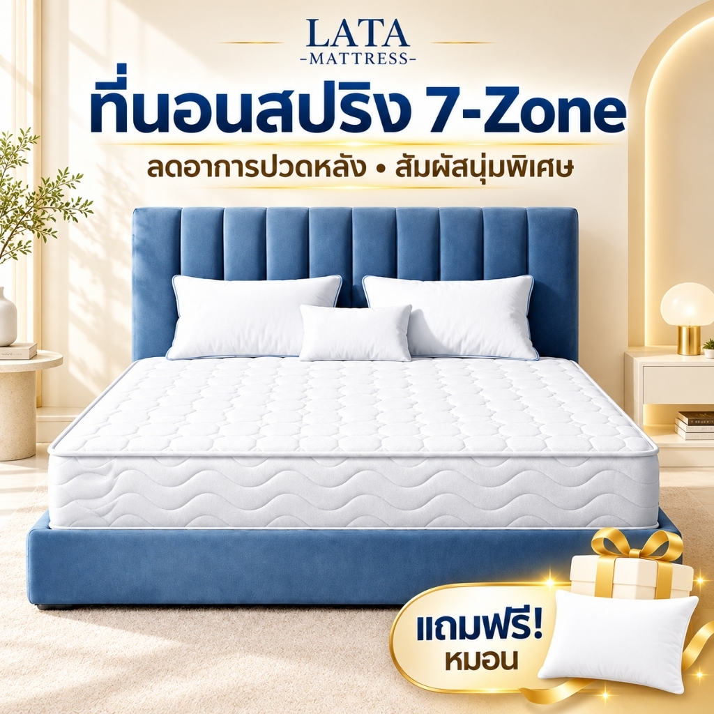 ที่นอนสปริง 7 โซน หนา 9/8 นิ้ว ที่นอนยางพารา 3.5ฟุต 5ฟุต 6ฟุต ที่นอนเพื่อสุขภาพ ลดอาการปวดหลัง สัมผัสนุ่มพิเศษ COD
