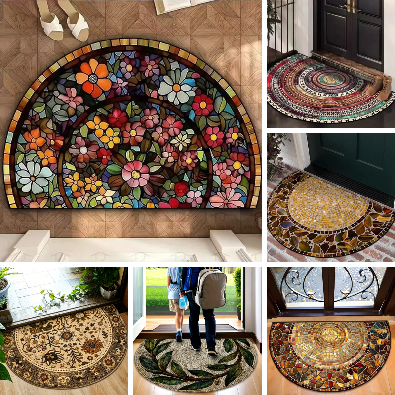 พรมต้อนรับแบบครึ่งวงกลม 60x90cm พรมดักฝุ่นหน้าบ้าน พรมครึ่งวงกลม พรมวินเทจ  มีกันลื่น ดูดซับน้ำ ทำความสะอาดง่าย