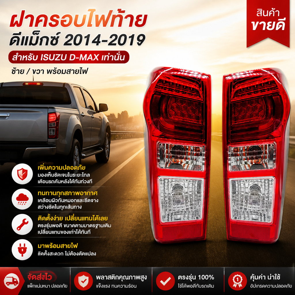 ไฟท้าย dmax ดีแม็ก อีซูซุ ดีแมคซ์ ISUZU D-max โคมไฟท้ายรถยนต์ ปี 2014-2019 Tail light Tail lamp for 