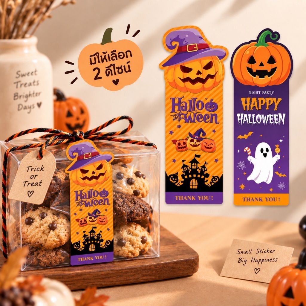 [พร้อมส่ง🇹🇭] สติ๊กเกอร์วันฮาโลวีน👻Happy Halloween (50ดวง) มีให้เลือก 2 ลาย