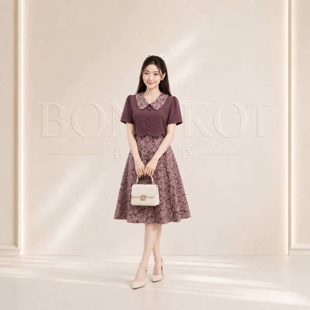 NL21 AmelieDress( อเมลี ) เดรสเดรสออกงาน ชุดทำงานคอปกแต่งกระดุมดีเทลสวยสุภาพเรียบหรู ยาว40นิ้ว รูปที่ 4