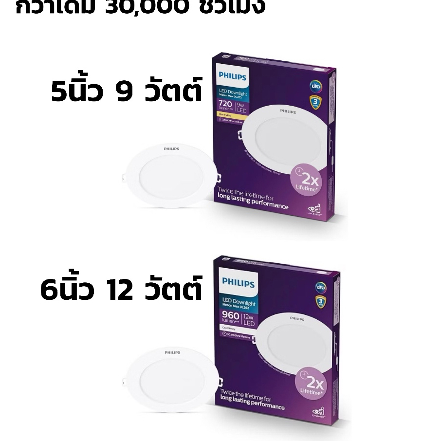 philips ดาวไลท์ led ฝังฝ้าแบบบาง รุ่น meson max 9w 12w 30,000 ชั่วโมง ฟิลิปส์