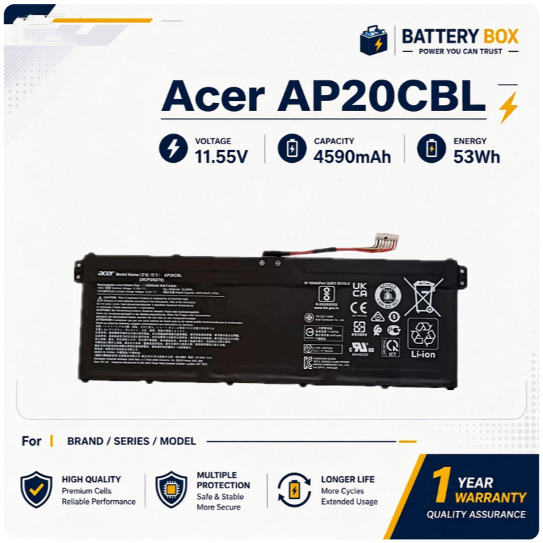 Battery AP20CBL 11.55V 4590mAh 53Wh for Acer Aspire 5 A515-46 / Swift 3 SF314-43 / Travelmate P214-4