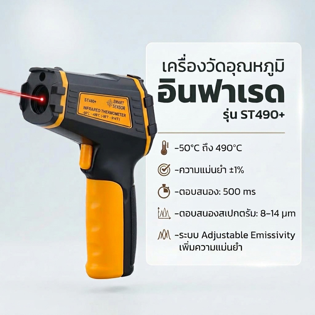 เครื่องวัดอุณหภูมิอินฟาเรด รุ่นST490 SmartSensor คุณภาพสูงหน้าจอดิจิตอล วัดไกล รวดเร็วแม่นยำ 10021