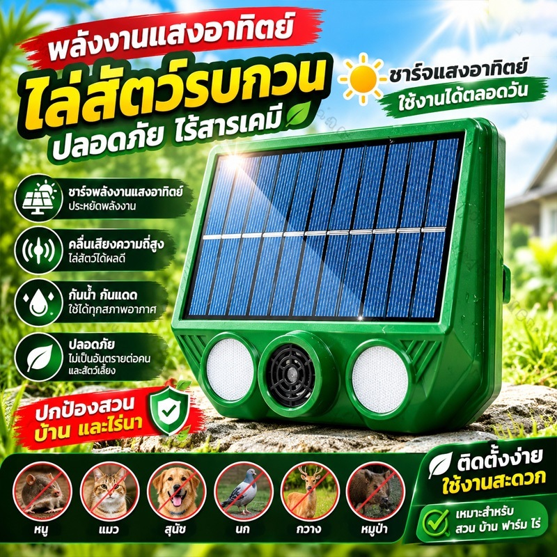 เครื่องไล่นก ไม่เป็นอันตรายต่อหญิงตั้งครรภ์และเด็ก 360 ° อัลตราซาวด์ ขับไล่นก การชาร์จพลังงานแสงอาทิตย์ ไล่นกพิราบถาวร