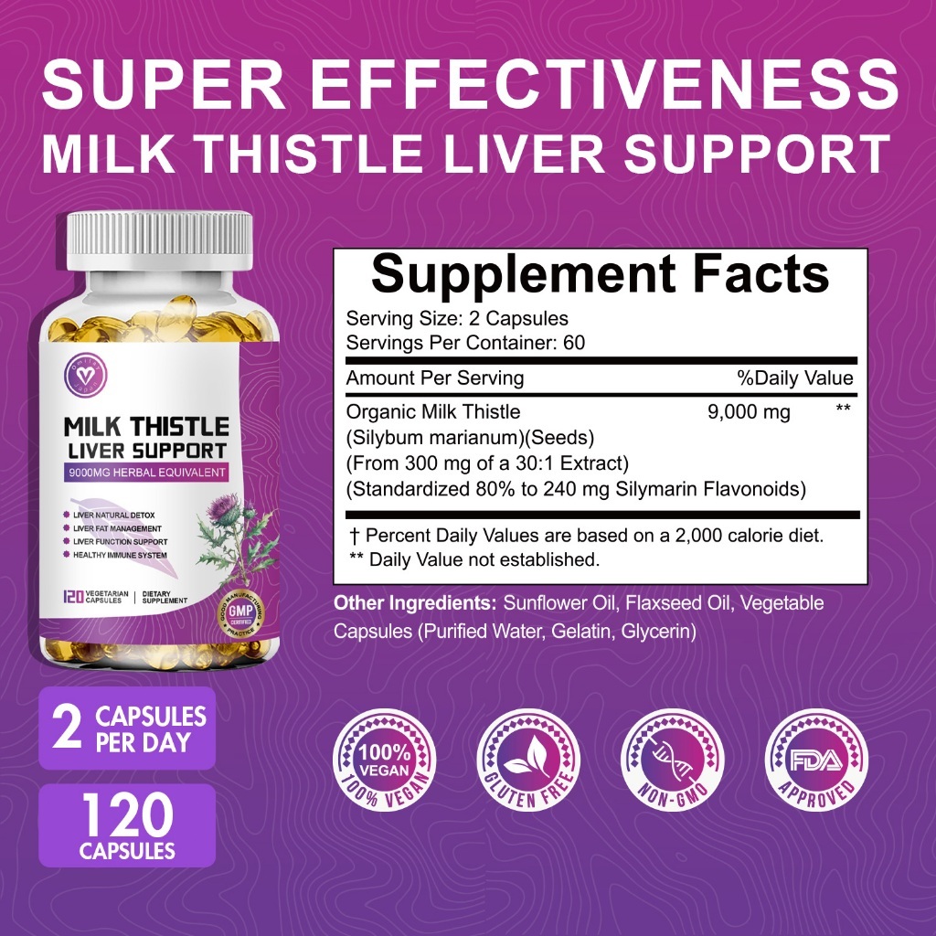 Ozmolts Milk Thistle แคปซูล อาหาร เสริม ผักชีฝรั่ง แคปซูล มีส่วน ผสมของขมิ้น ปกป้องตับ  9000mg 120 เมล็ดข้าว Capsule รูปที่ 7