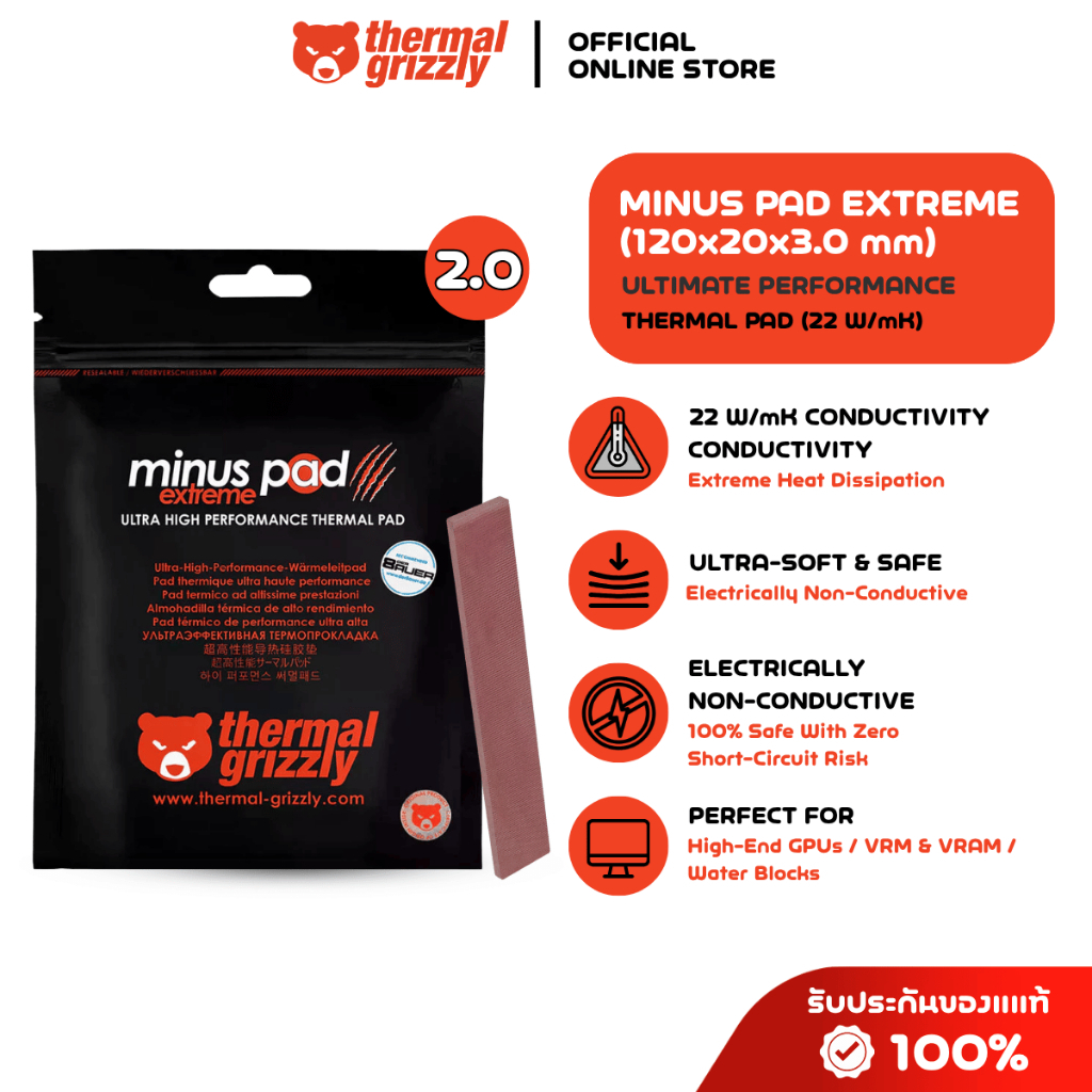 THERMAL GRIZZLY MINUS PAD Extreme Thermal Pad 120x20 /2.0 mm./22 W/mK