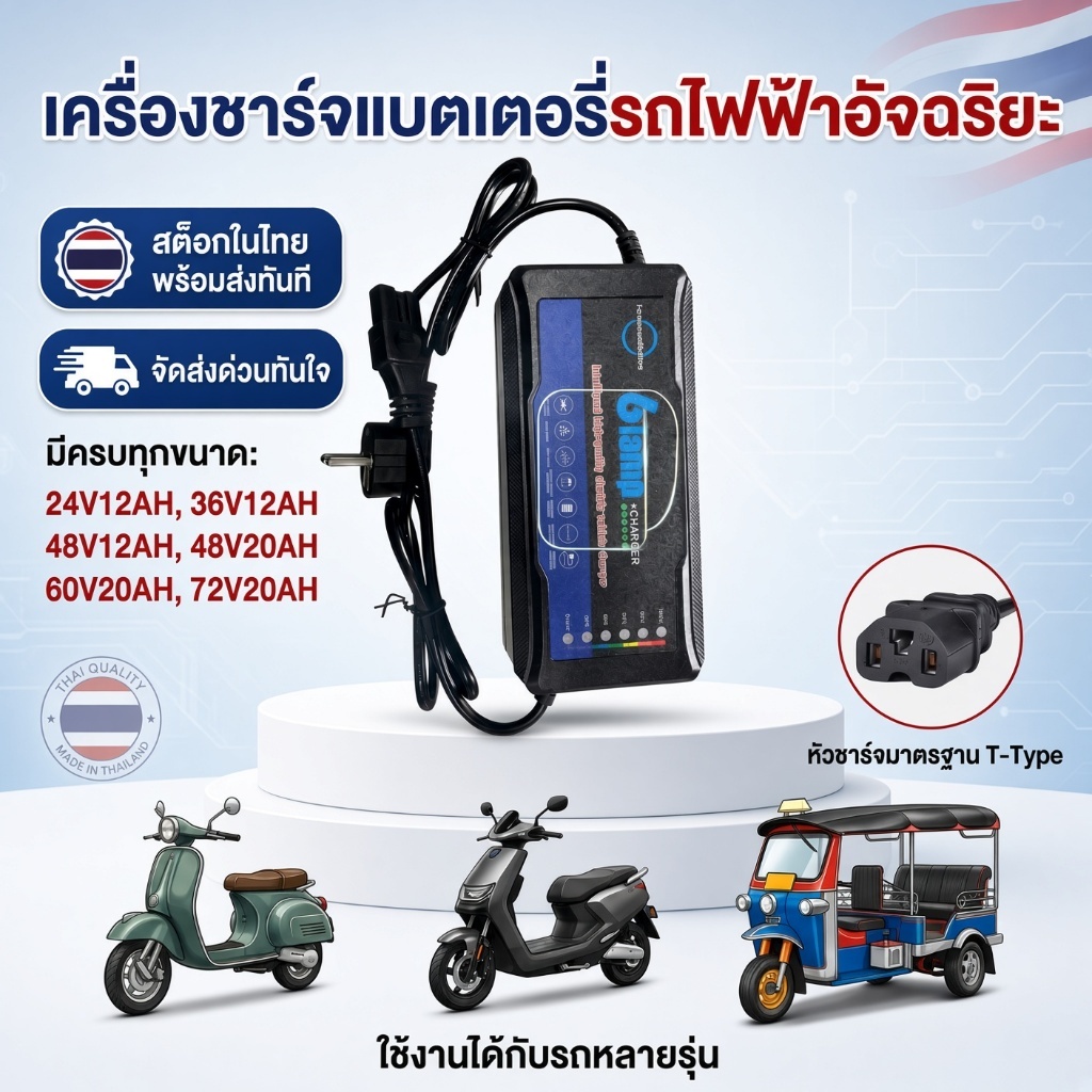Adapter เครื่องชาร์จ จักรยานไฟฟ้า สำหรับ รถไฟฟ้า 24V12AH 36V12AH 48V12AH 48V20AH 60V20AH 72V20AH สกู
