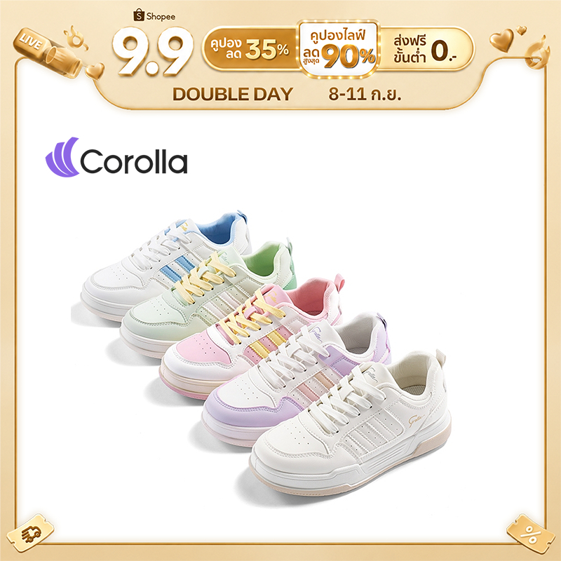 【รองเท้าคู่รัก】Corolla Rainbow Shoes รองเท้าผ้าใบลำลองผู้หญิง หนังพียู ต้านเชื้อแบคทีเรีย แนะนำบวกเพ