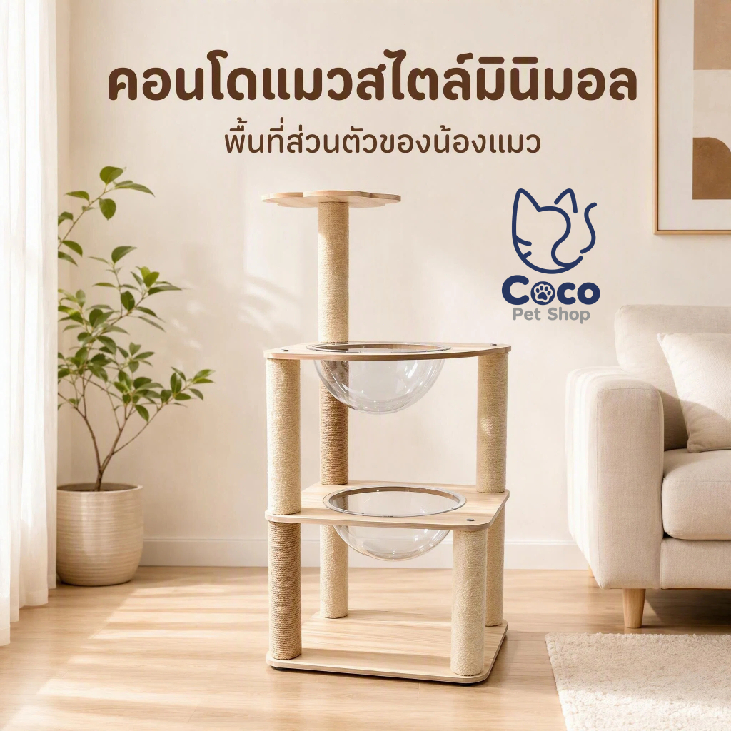 คอนโดแมวไม้ โครงปีนแมวทุกขนาด ไซส์เล็กถึงใหญ่ มาพร้อมกระท่อมแมว บ้านแมว ชามอาหาร เหมาะแมวทุกไซส์ มัลติฟังก์ชั่น cat tree