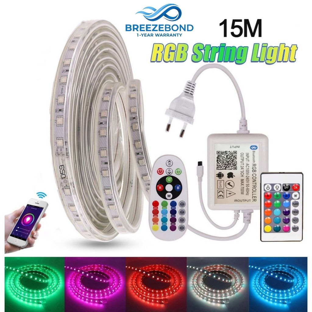 Breezebond เทปไฟ LED นีออน RGB 60LED/M SMD5050 กันน้ำ IP65 ควบคุม APP+รีโมท ยาว 10/15/20/30 เมตร ตกแต่งห้อง 220V