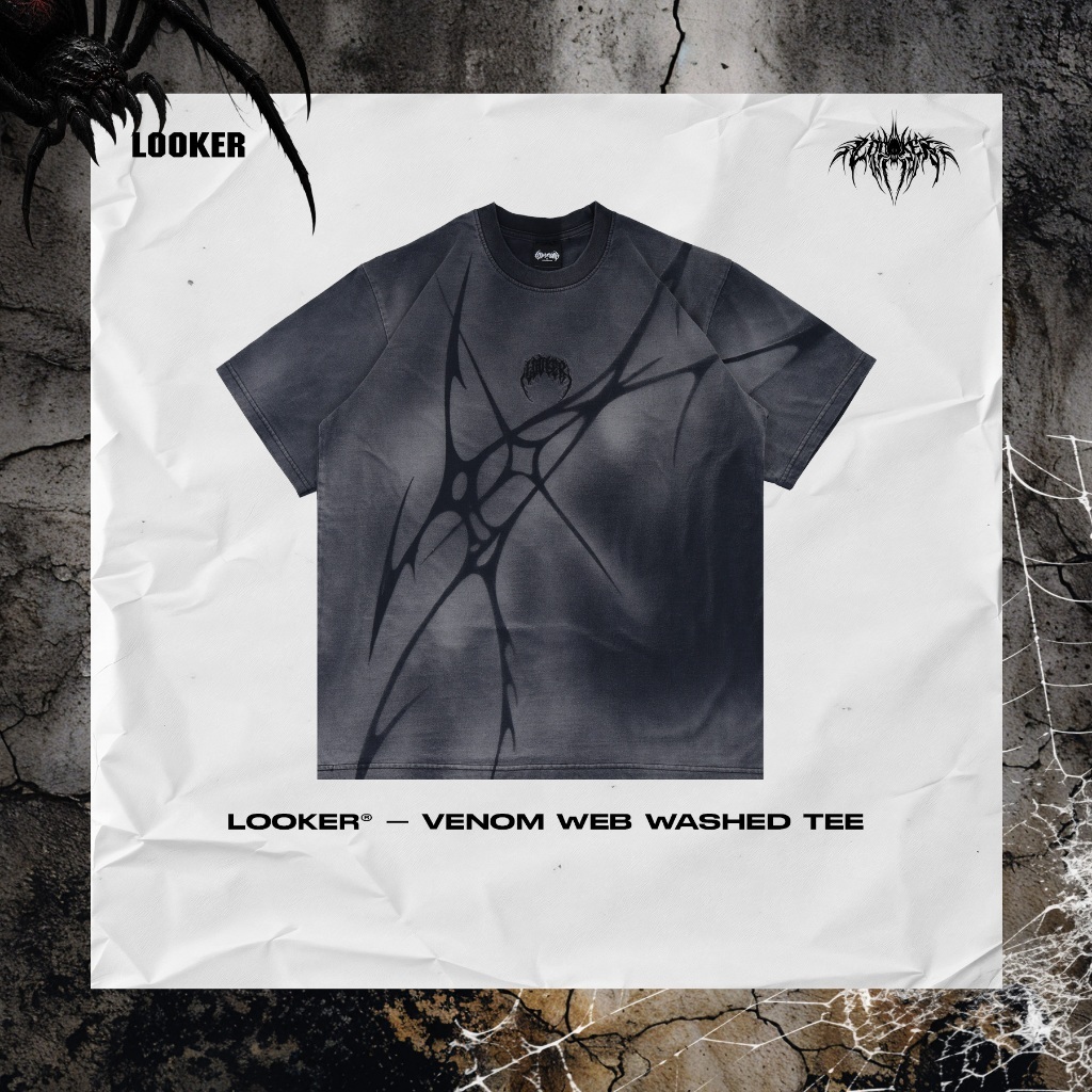 LOOKER® — VENOM WEB WASHED TEE (เสื้อยืดไยแมงมุมดำ)SPIDER