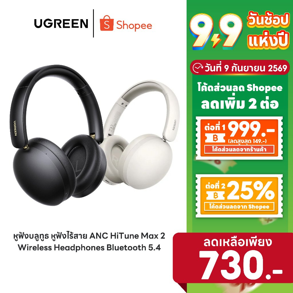 [ลดเหลือ 730] UGREEN หูฟังบลูทูธ หูฟังไร้สาย ENC HiTune Max 2 Headphones เชื่อมต่อ 2 อุปกรณ์พร้อมกัน รุ่น HP205