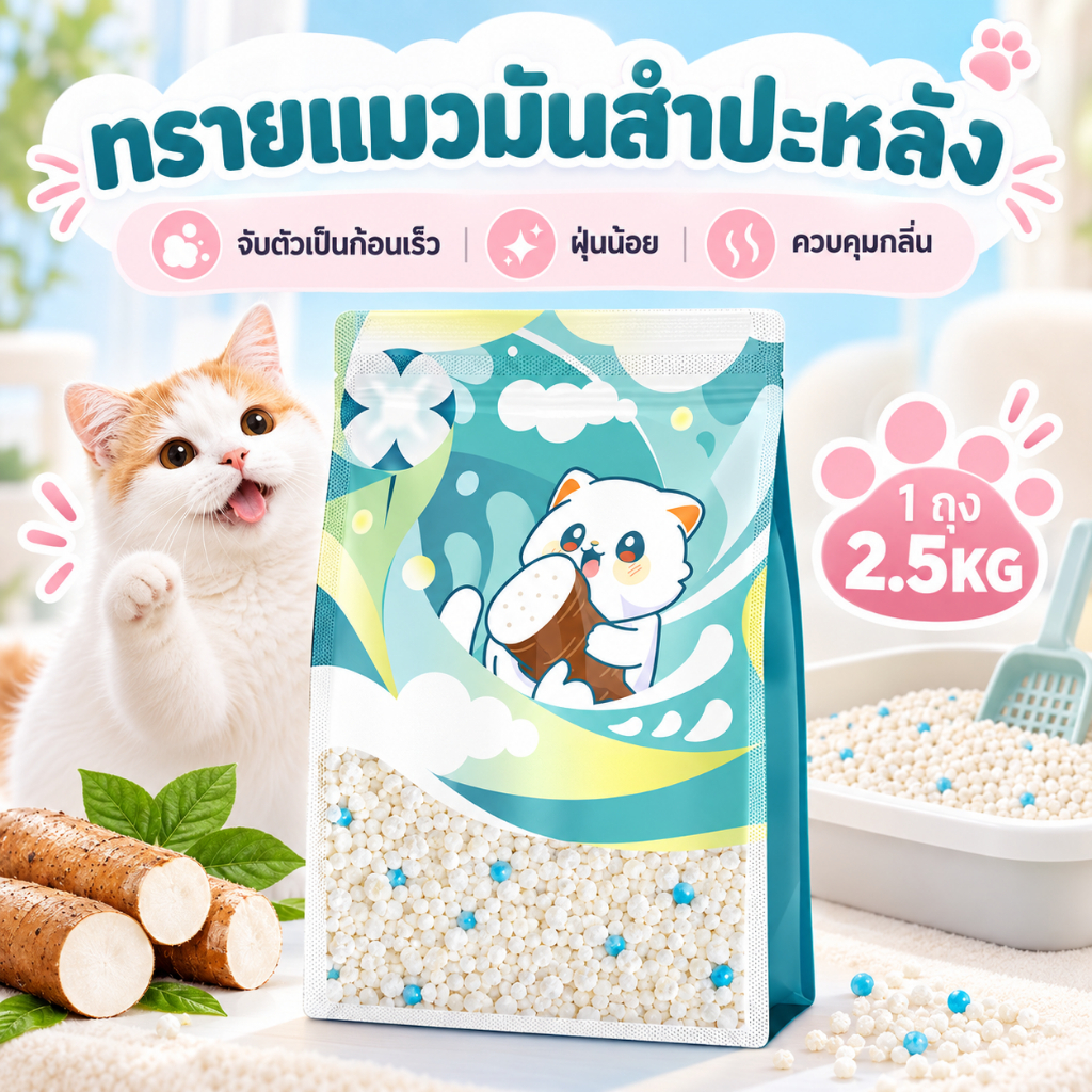 ลิตร ทรายแมว ทรายแมอมันสำปะหลัง ดับกลิ่นดี จับตัวก้อนแน่น สำหรับแมวทุกสายพันธุ์