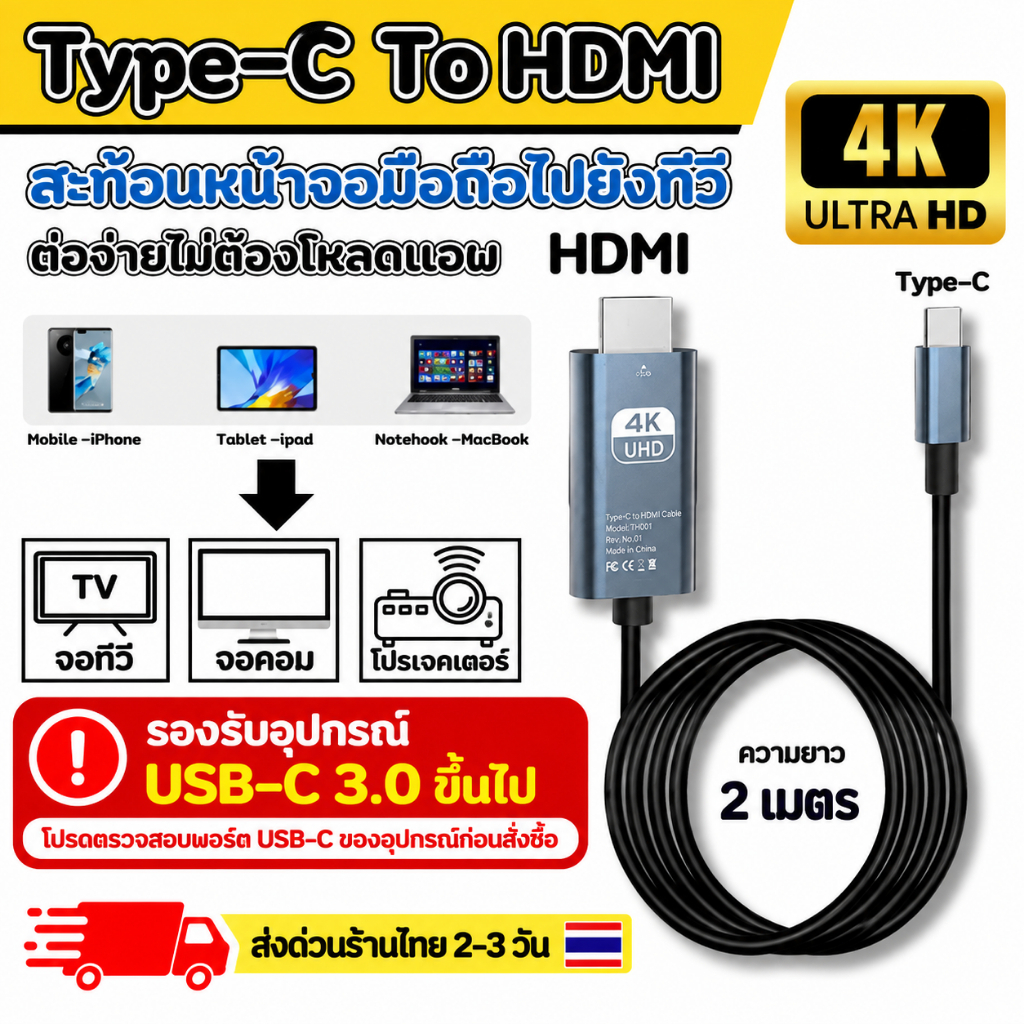 สายเคเบิลโปรเจคเตอร์ HDMI 4K@60Hz HDMI 2 เมตร สําหรับ Macbook Pro Air Samsung Lenovo Thinkpad Switch