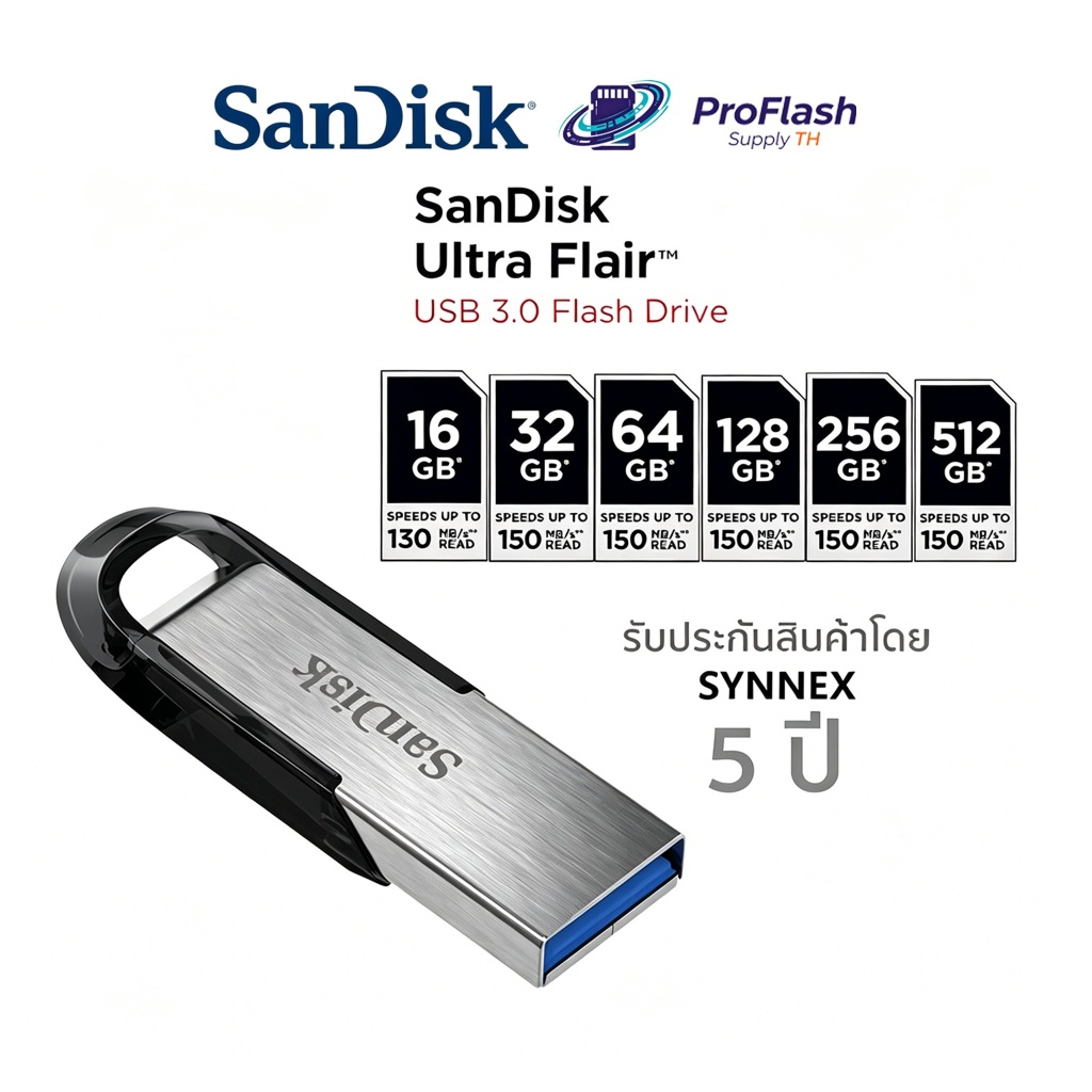 (ส่งด่วน) SANDISK Flash Drive USB 3.0 Ultra Flair 32GB/64GB/128GB/256GB/512GB/1TB (150MB/s) SDCZ73 ของแท้  Proflash