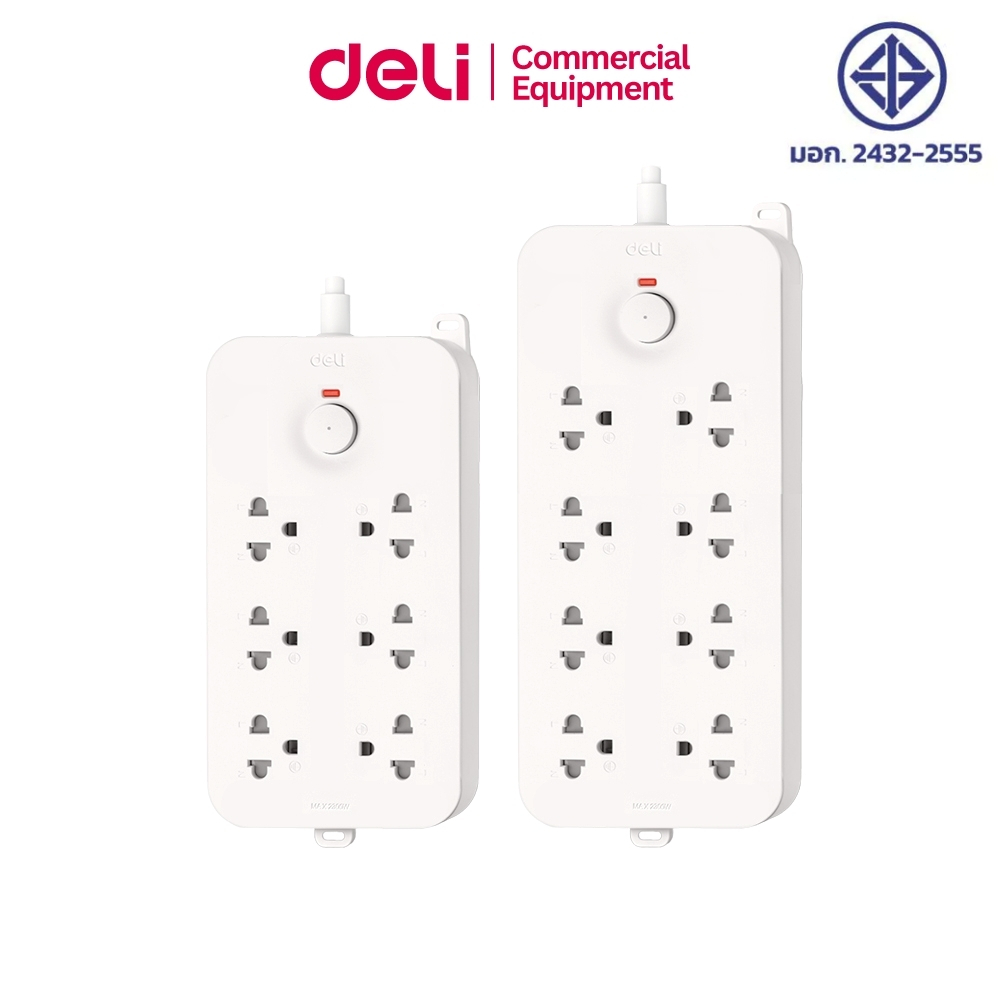 Deli ปลั๊กไฟ 2300w ปลั๊กพ่วง ปลั๊กสามตา ปลอดภัยมีมอก. ทนความร้อน ระบบป้องกันไฟเกิน เสียบแน่นไม่หลุด  Socket