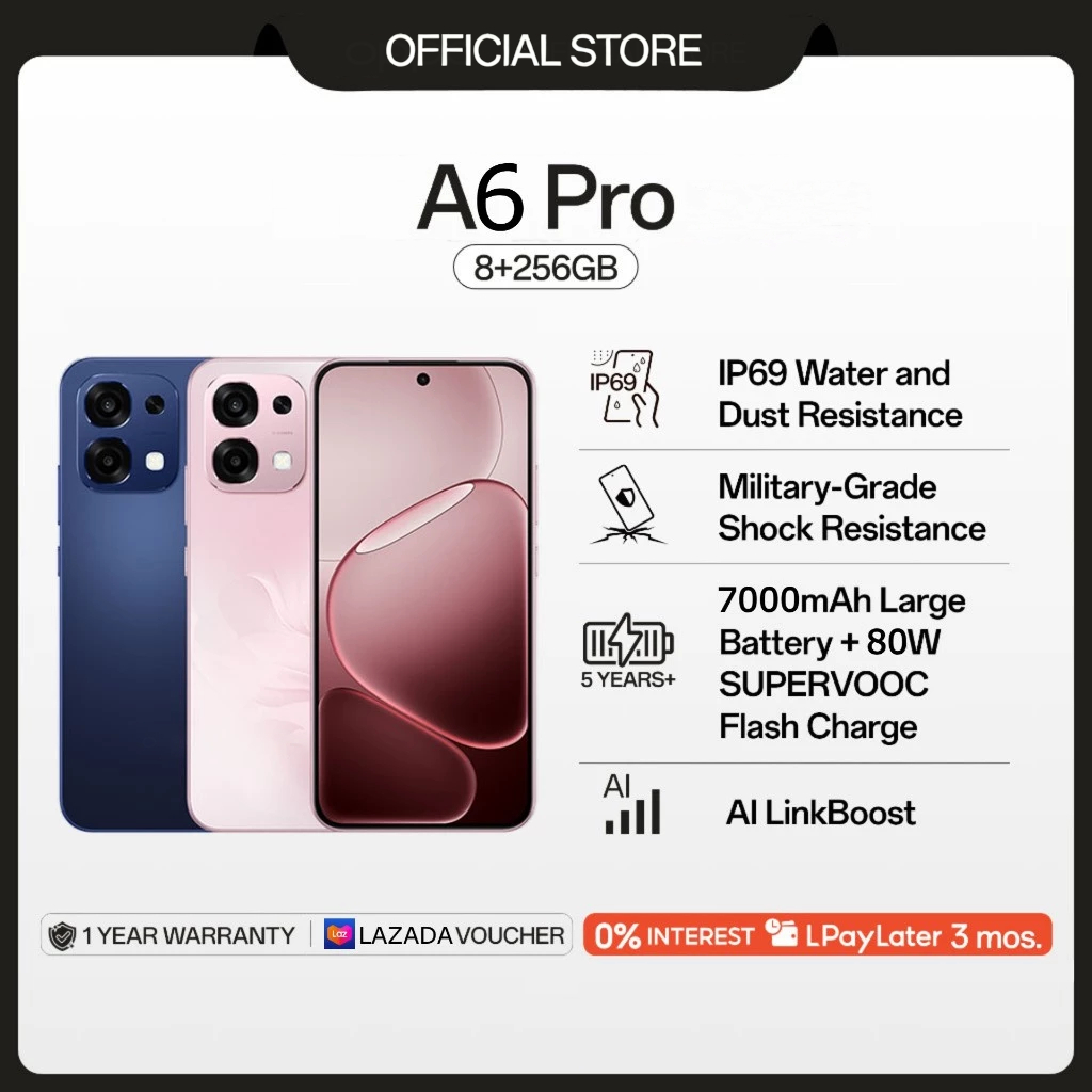 9.9【New】OPPO A6 Pro 5G โทรศัพท์มือถือ สมาร์ทโฟน 8GB+128GB RAM 6500mAh ชาร์จไว 80W จอ HD กล้อง AI And