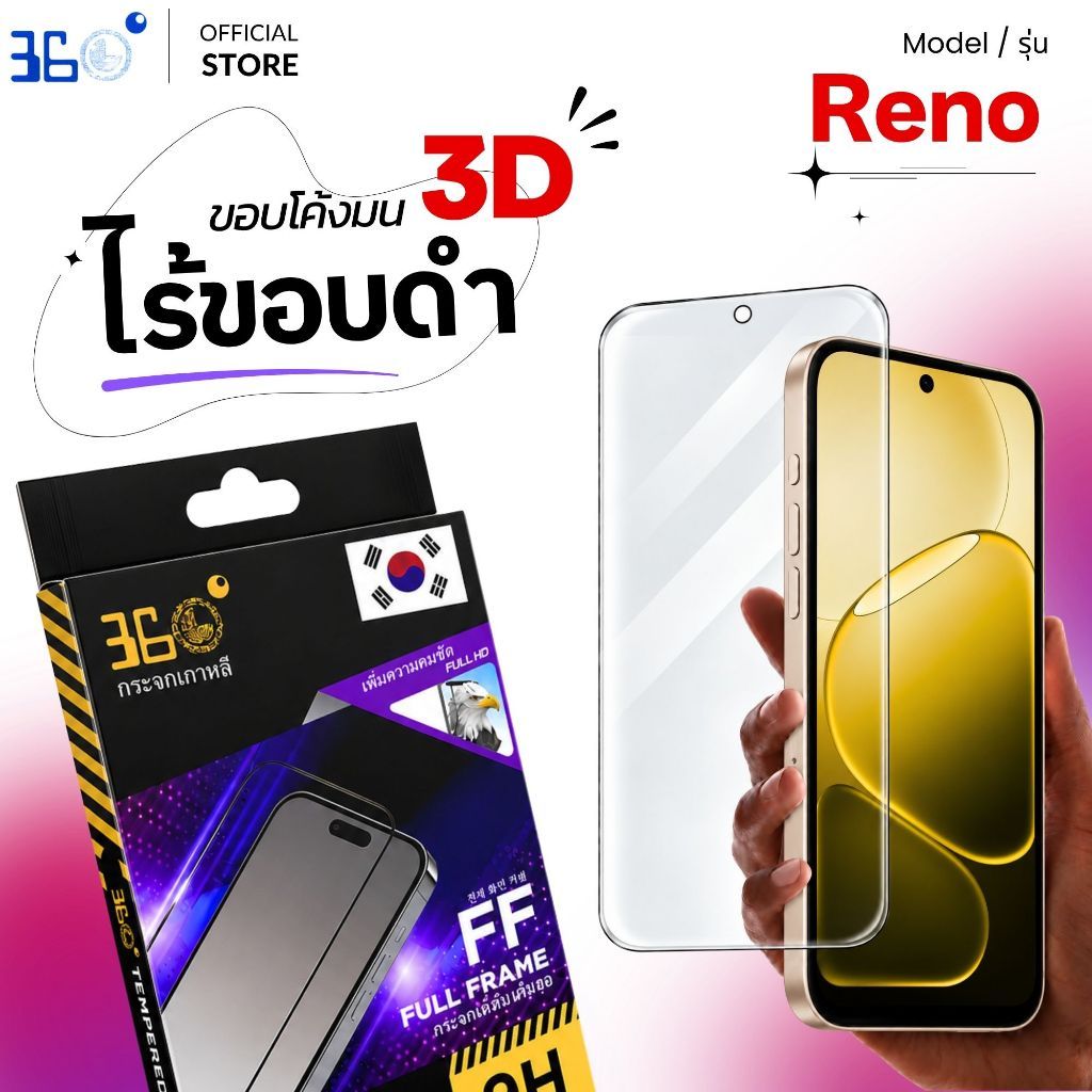 [🇰🇷360°]ฟิล์มเต็มจอไร้ขอบ OPPO ไม่ดันเคส กันแตก Reno5 6 7Z 8 12F 13F 14 14F Find X9 Pro F11 Pro