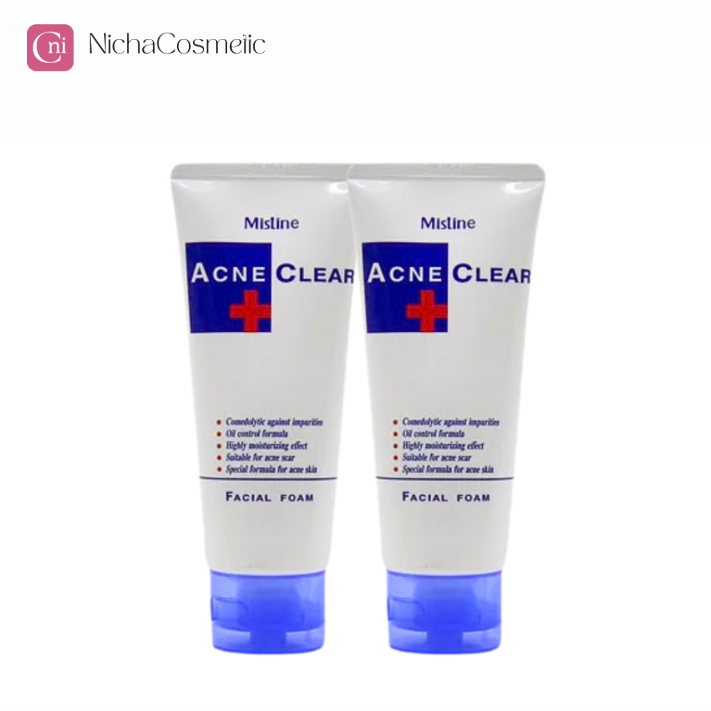 (2หลอด) โฟมล้างหน้า ปัญหาสิว ผิวมัน มิสทินแอคเน่เคลียร์ 85กรัม Mistine Acne Clear Facial Foam