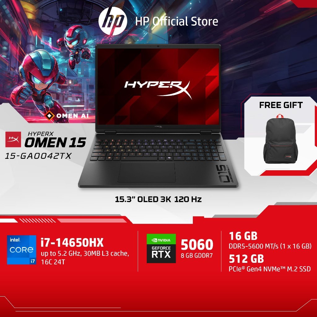 [คุ้ม9-15] HyperX OMEN | i7-14650HX | RTX 5060 | 16GB/512GB | 15.3" 3K OLED 120Hz | Win11 | 2Yrs |15