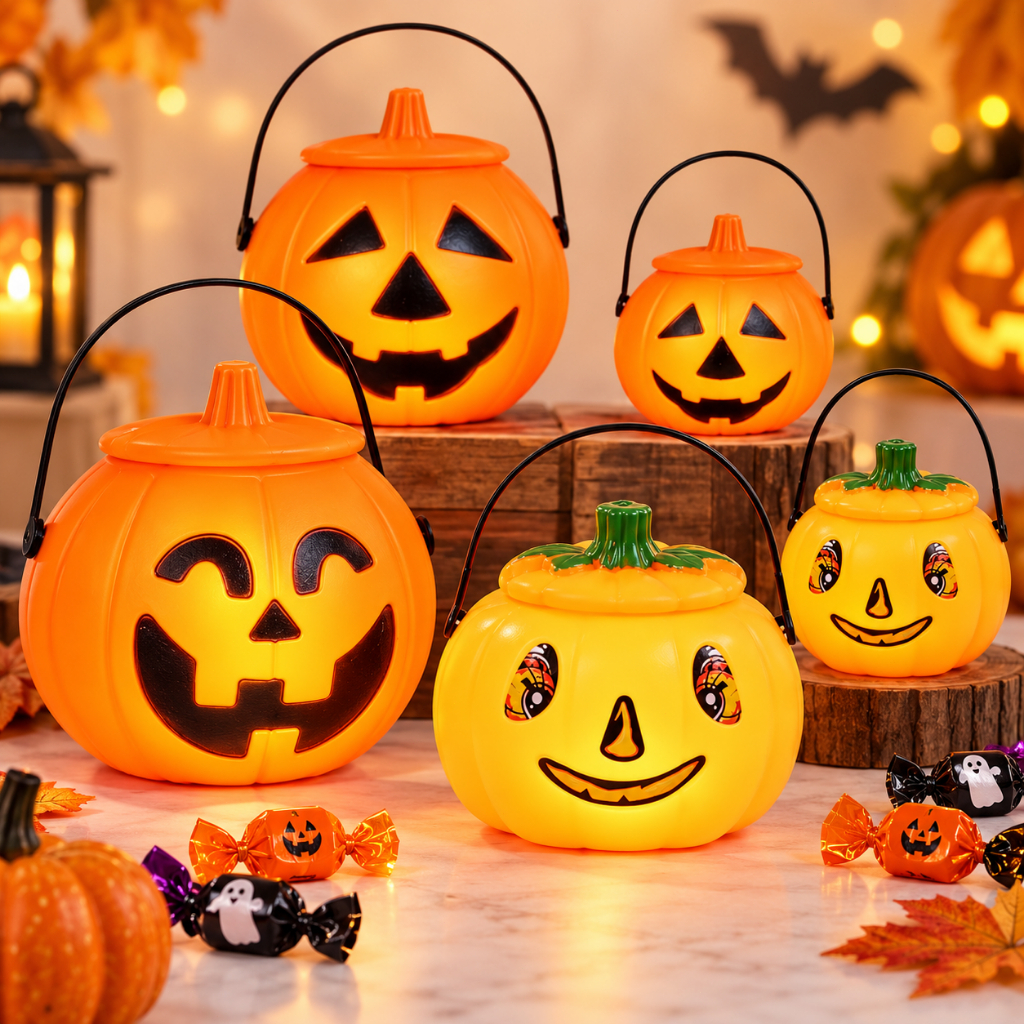 ถังฟักทองฮาโลวีน ถังใส่ขนม Pumpkin Bucket มีหลายขนาด พร็อพตกแต่งปาร์ตี้ Halloween สำหรับใส่ลูกอม