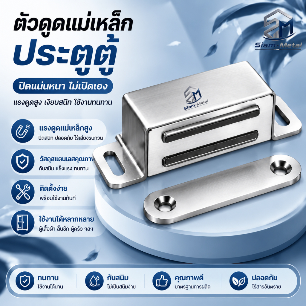 แม่เหล็กติดประตู สแตนเลส ราคาส่ง ชุด แถมน็อต กันชนประตูแม่เหล็ก
