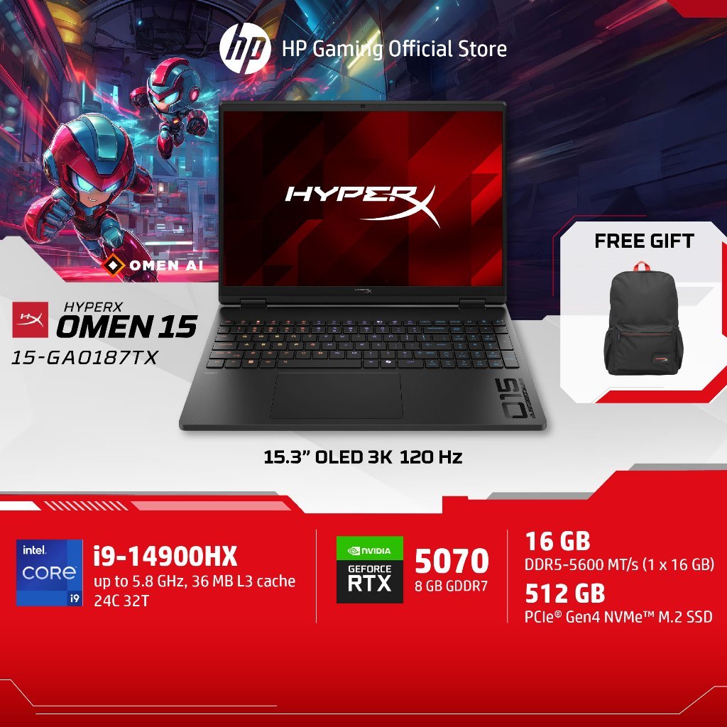 [คุ้ม9-15] HyperX OMEN 15 | i9-14900HX | RTX 5070 | 16GB/512GB | 3K OLED | Win11 | 15-ga0187TX