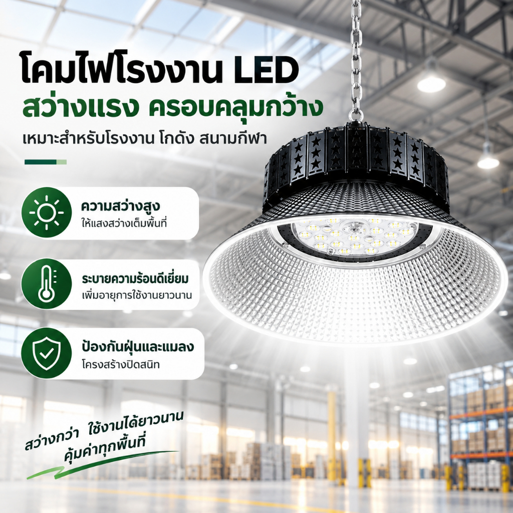 LED โคมไฟโรงงาน 100/150/200W แสงสว่างสูง ประหยัดไฟ สำหรับไซต์งานและโรงงาน