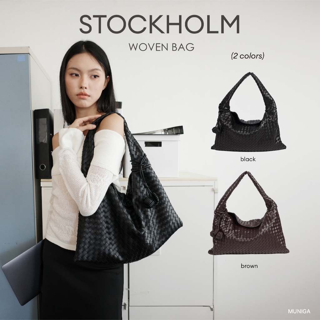 MUNIGA รุ่น Stockholm Woven Bag กระเป๋าสาน สะพายไหล่ กระเป๋าใส่โน๊ตบุ๊คได้ กระเป๋าใส่ไอแพด Best Seller