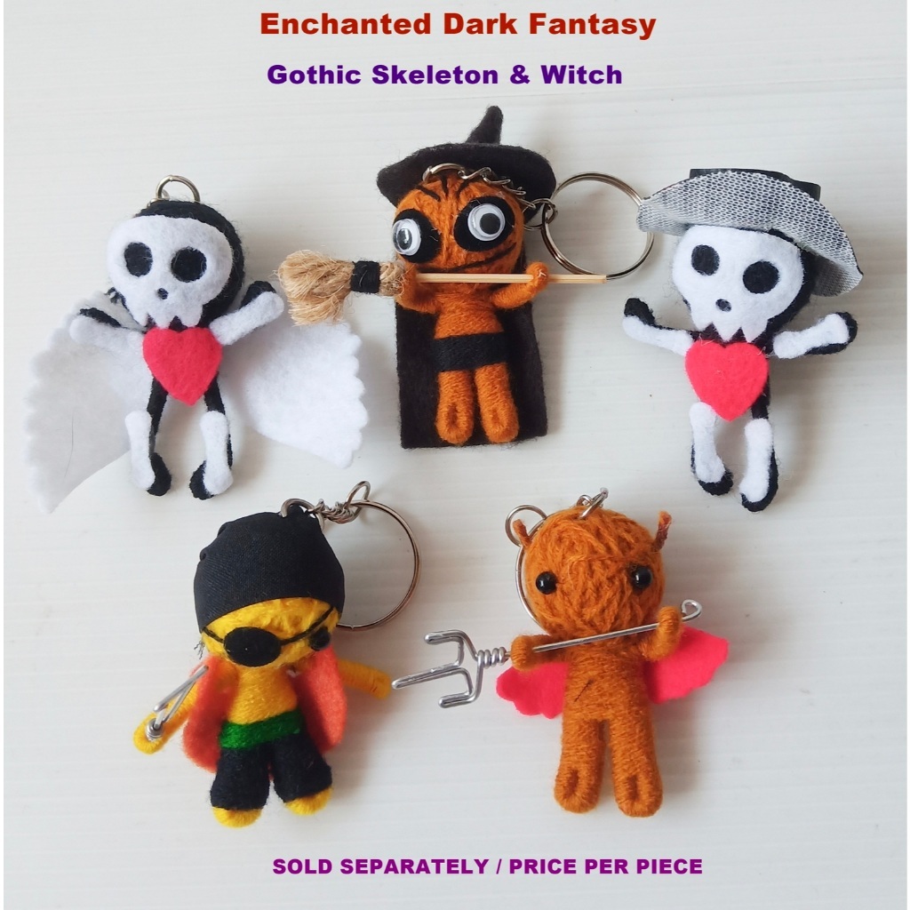 พวงกุญแจตุ๊กตาวูดู Spooky Voodoo Doll Keychain - Gothic Skeleton & Witch Fantasy Bag Charm #2