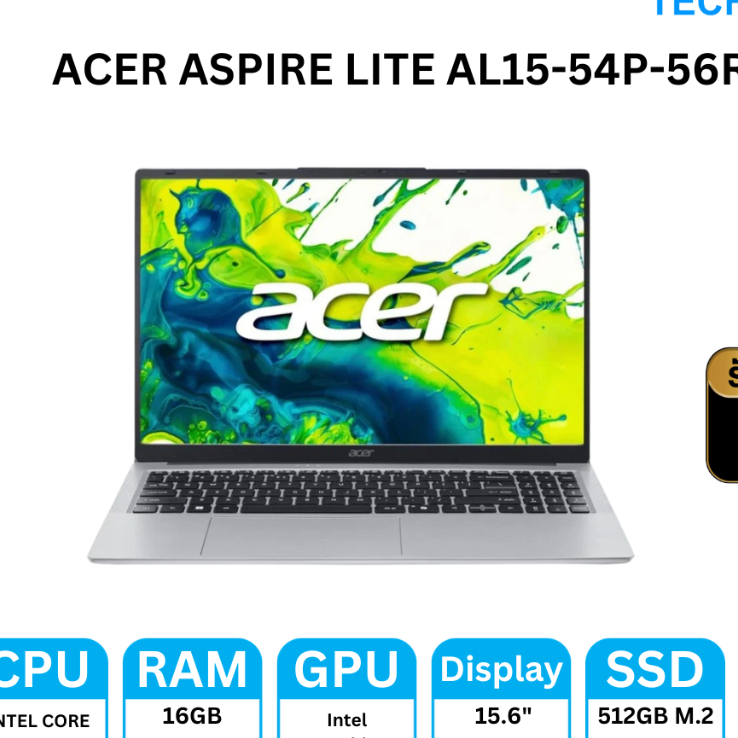 โน๊ตบุ๊ค ACER ASPIRE LITE AL15-54P-56RK CORE 5 115U RAM 16GB SSD 512GB 15.6" FHD WIN11 HOME OFFICE H